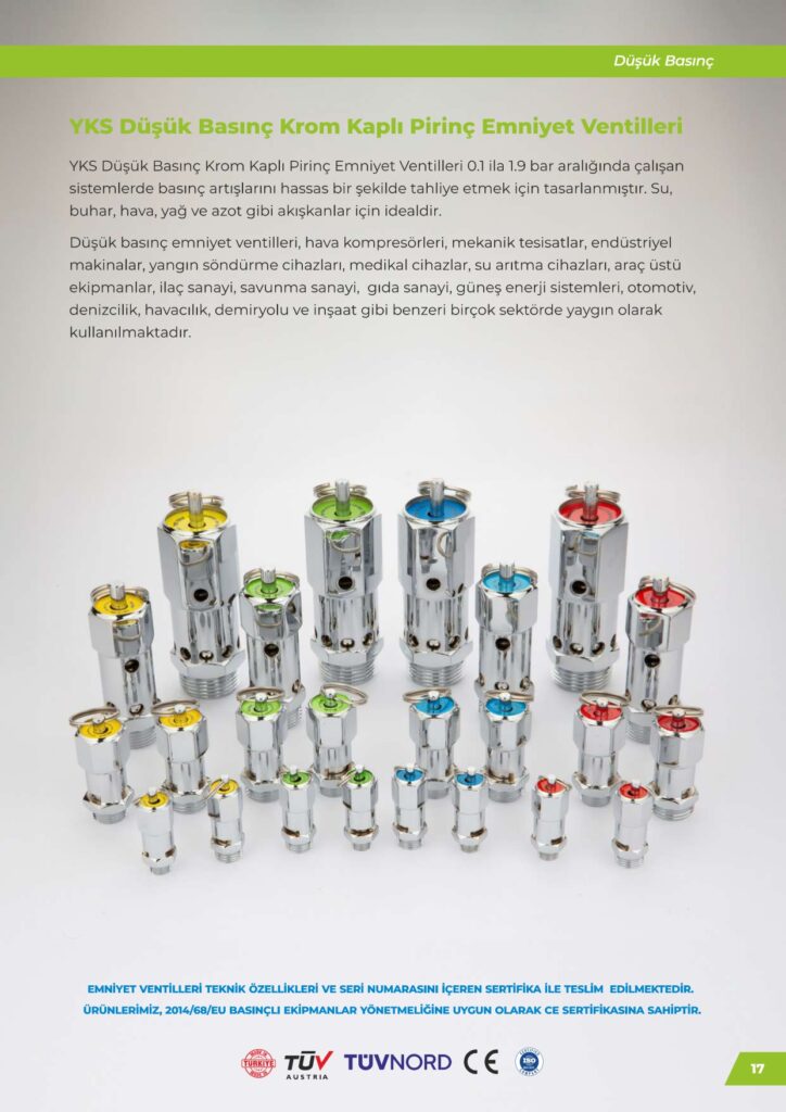 Krom kaplı pirinç Emniyet Ventili YKS