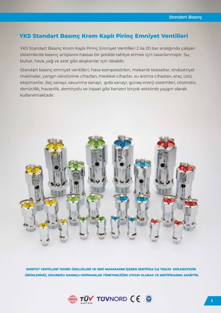 Krom kaplı pirinç Emniyet Ventili YKS