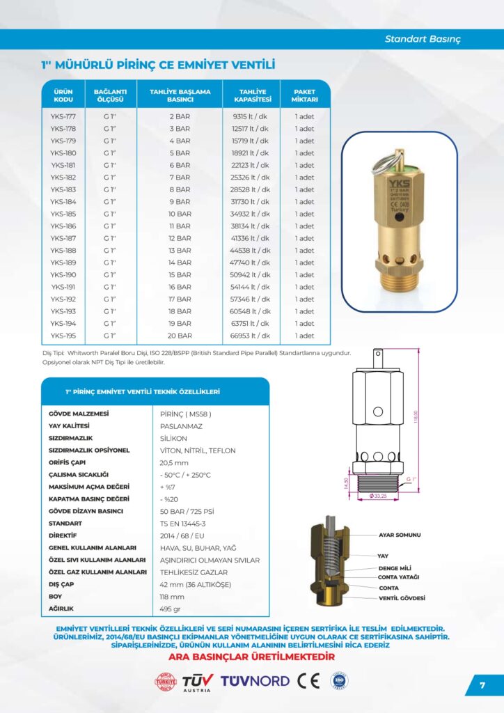 Pirinç 1 Emniyet Ventili